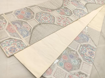平和屋着物◎六通柄袋帯 唐織 九百錦 蜀江花文 プラチナ箔 正絹 逸品 BAAT9287wb