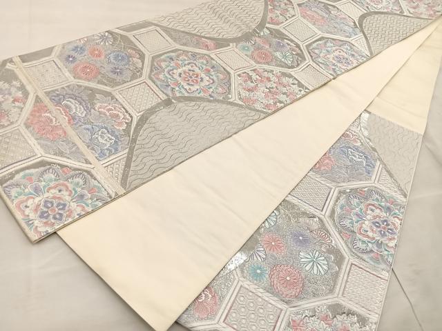 平和屋着物◎六通柄袋帯 唐織 九百錦 蜀江花文 プラチナ箔 正絹 逸品 BAAT9287wb