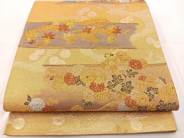 平和屋着物◎六通柄袋帯 草花文 金銀糸 正絹 逸品 BAAT6216ea