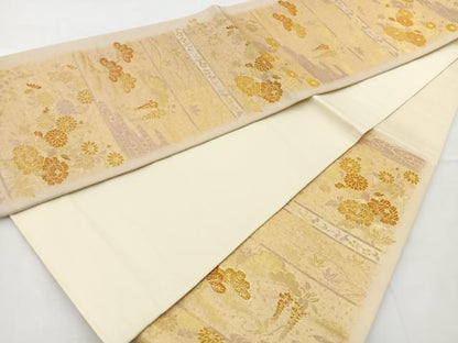 平和屋着物◎六通柄袋帯 流水秋草文 金糸 正絹 逸品 BAAT6222ea