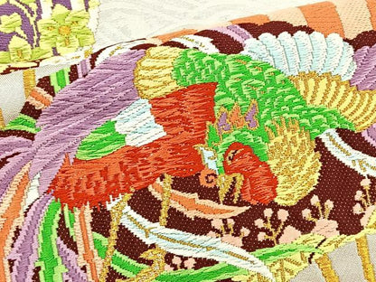 平和屋着物◎六通柄袋帯 唐織 扇面花鳥文 金銀糸 正絹 逸品 BAAT6226ea