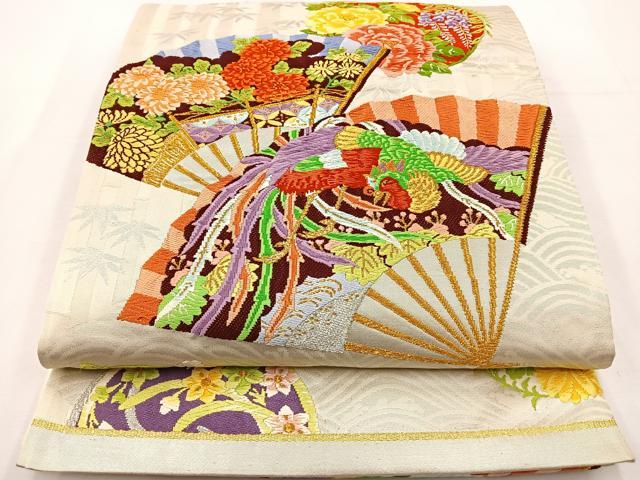 平和屋着物◎六通柄袋帯 唐織 扇面花鳥文 金銀糸 正絹 逸品 BAAT6226ea