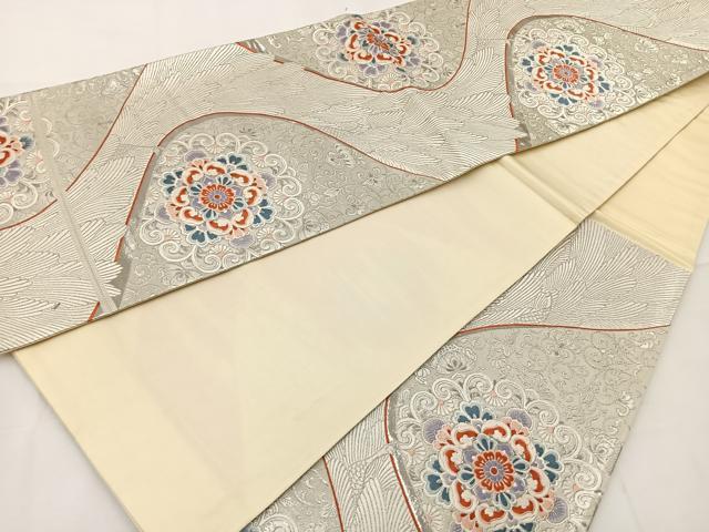 平和屋着物◎六通柄袋帯 唐織 孔雀華文 銀糸 正絹 逸品 BAAT6256ea