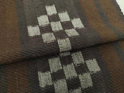 平和屋着物●沖縄県伝統工芸品 八重山ミンサー 手織り 八寸名古屋帯 一重帯 間道 正絹 逸品 DAAS3582ps