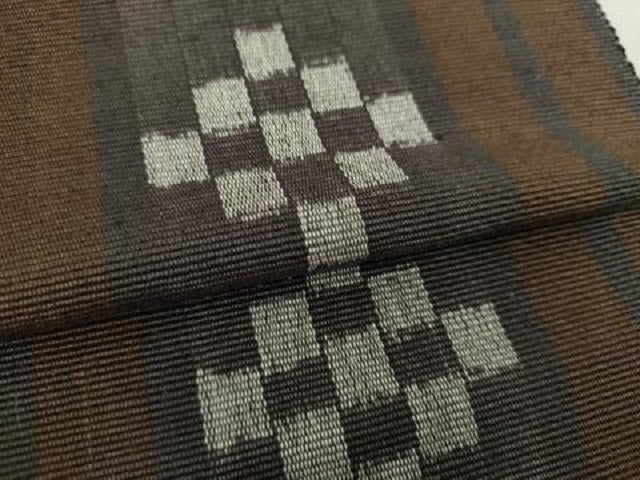 平和屋着物●沖縄県伝統工芸品 八重山ミンサー 手織り 八寸名古屋帯 一重帯 間道 正絹 逸品 DAAS3582ps