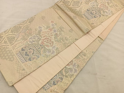 平和屋着物◎六通柄袋帯 唐織 飾花文 銀糸 正絹 逸品 BAAT4703kg