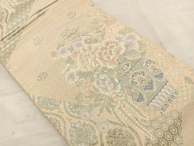 平和屋着物◎六通柄袋帯 唐織 飾花文 銀糸 正絹 逸品 BAAT4703kg