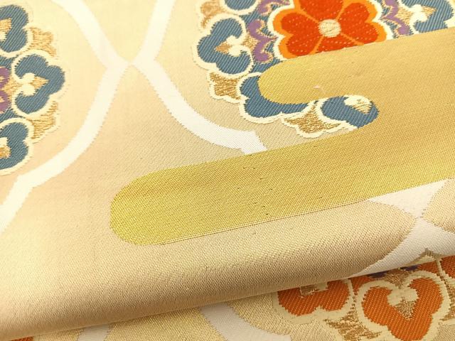 平和屋着物◎六通柄袋帯 唐織 エ霞花文 金糸 正絹 逸品 BAAR4971ct