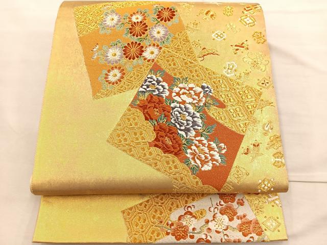 平和屋着物◎六通柄袋帯 唐織 色紙宝尽くし 金糸 引箔 正絹 逸品 BAAR4968ct