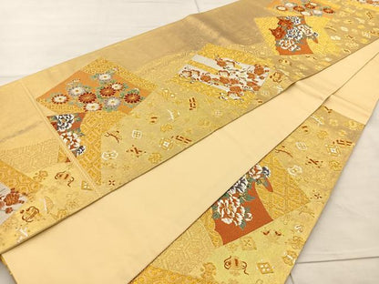平和屋着物◎六通柄袋帯 唐織 色紙宝尽くし 金糸 引箔 正絹 逸品 BAAR4968ct