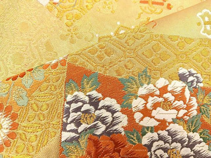 平和屋着物◎六通柄袋帯 唐織 色紙宝尽くし 金糸 引箔 正絹 逸品 BAAR4968ct