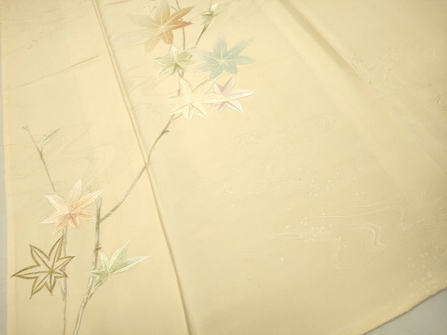 平和屋着物▽訪問着 単衣 刺繍 流水楓文 金糸 正絹 逸品 CAAT0765dy