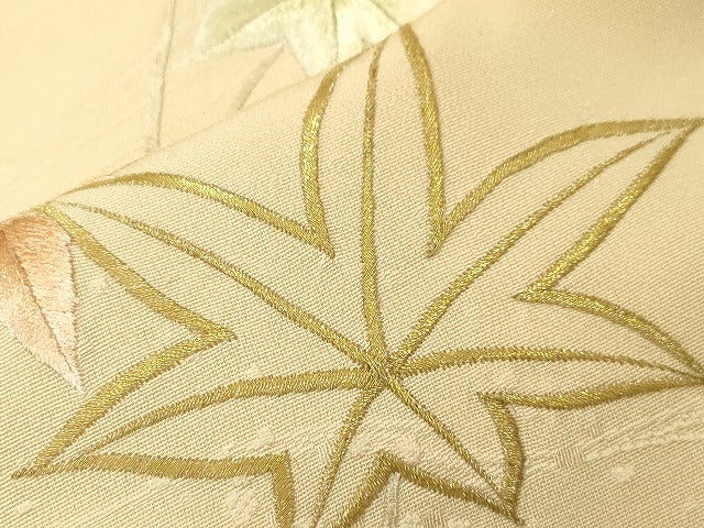 平和屋着物▽訪問着 単衣 刺繍 流水楓文 金糸 正絹 逸品 CAAT0765dy
