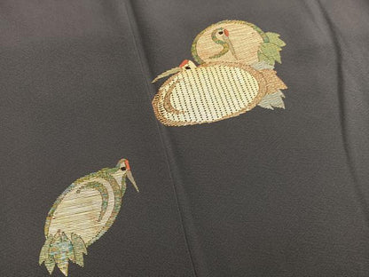 平和屋着物●訪問着 竹屋町刺繍 総刺繍 鶴 金糸 正絹 逸品 BAAT8727hv