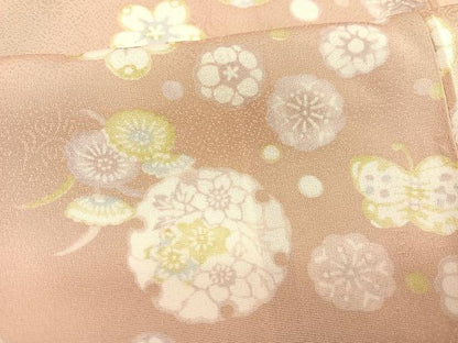 平和屋着物●上質な小紋　雪輪花蝶文　正絹　逸品　BAAT8736hv