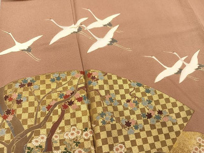 平和屋着物●豪華色留袖 群れ鶴地紙草花文 金彩 正絹 逸品 AAAW4422ph
