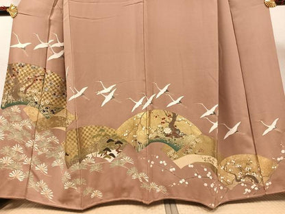平和屋着物●豪華色留袖 群れ鶴地紙草花文 金彩 正絹 逸品 AAAW4422ph