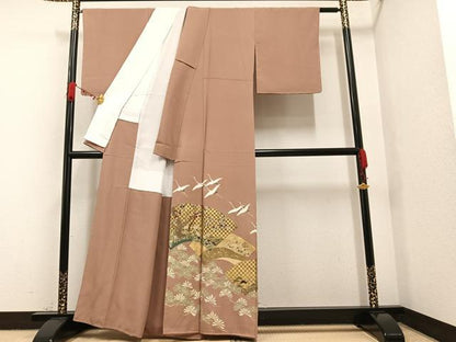 平和屋着物●豪華色留袖 群れ鶴地紙草花文 金彩 正絹 逸品 AAAW4422ph
