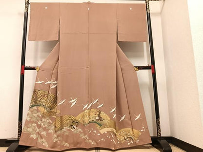 平和屋着物●豪華色留袖 群れ鶴地紙草花文 金彩 正絹 逸品 AAAW4422ph