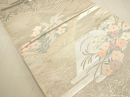 平和屋着物＊夏物　六通柄袋帯　風景草花文　金銀糸　正絹　逸品　DAAT6333op