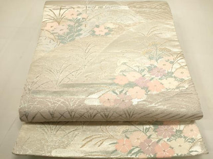 平和屋着物＊夏物　六通柄袋帯　風景草花文　金銀糸　正絹　逸品　DAAT6333op