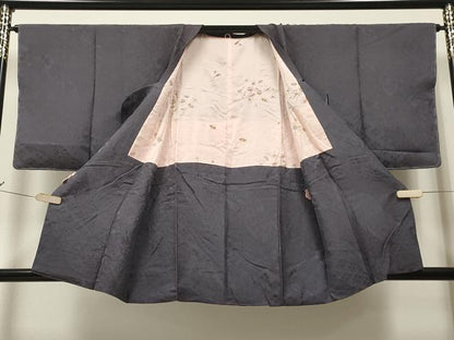 平和屋着物＃道行コート 花唐草地紋 濃鼠色 正絹 逸品 未使用 CAAT5625id
