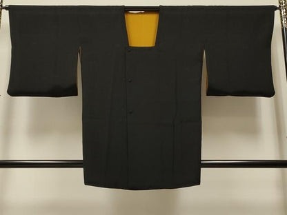 平和屋着物＃道行コート リバーシブル エ霞地紋 山吹茶色 黒地 正絹 逸品 CAAT5638id