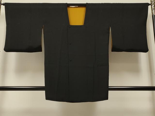 平和屋着物＃道行コート リバーシブル エ霞地紋 山吹茶色 黒地 正絹 逸品 CAAT5638id