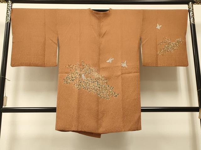 平和屋着物●名門・上野家 上野街子 清染居 道行コート 休み鳥花文 金彩 ロング丈 正絹 逸品 CAAT5680id