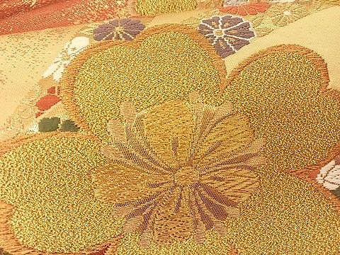 平和屋着物◎六通柄袋帯 唐織 舞花文 金糸 正絹 逸品 BAAT7745ow