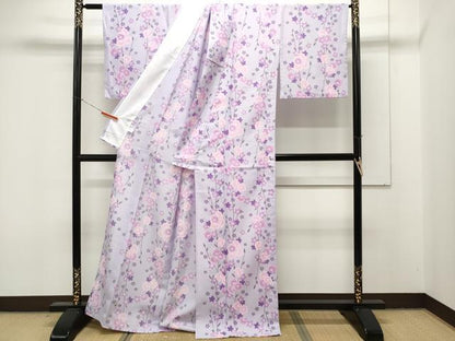 平和屋着物▽小紋　単衣　枝桜文　洗える着物　CAAT1229ev