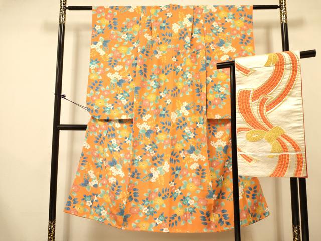 平和屋着物[]七五三　女の子　祝着　袋帯セット　椿　桔梗　金彩　逸品　DAAR6492ma