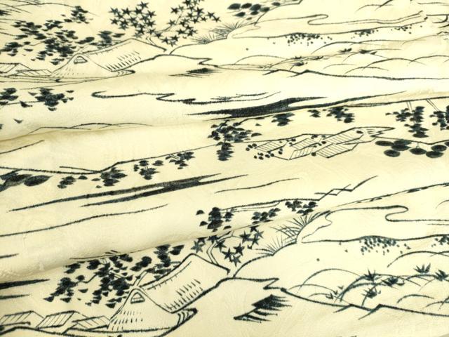平和屋着物▽上質な小紋 単衣 流水風景文 正絹 逸品 未使用 DAAS0917az