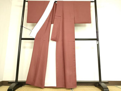 平和屋着物▽色無地　単衣　紋意匠　葡萄茶色　洗える着物　DAAS0919az