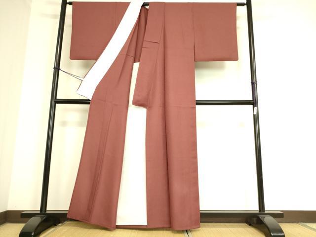 平和屋着物▽色無地　単衣　紋意匠　葡萄茶色　洗える着物　DAAS0919az