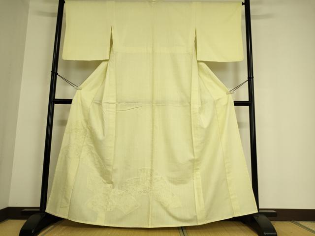 平和屋着物▽中国三大刺繍 スワトウ刺繍 汕頭刺繍 総刺繍 訪問着 単衣 紬地 地紙鳳凰花文 女郎花色 正絹 逸品 DAAS0928az