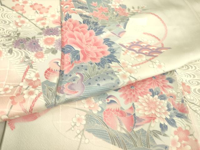 平和屋着物▽訪問着 単衣 色紙花鳥文 正絹 逸品 DAAS0941az
