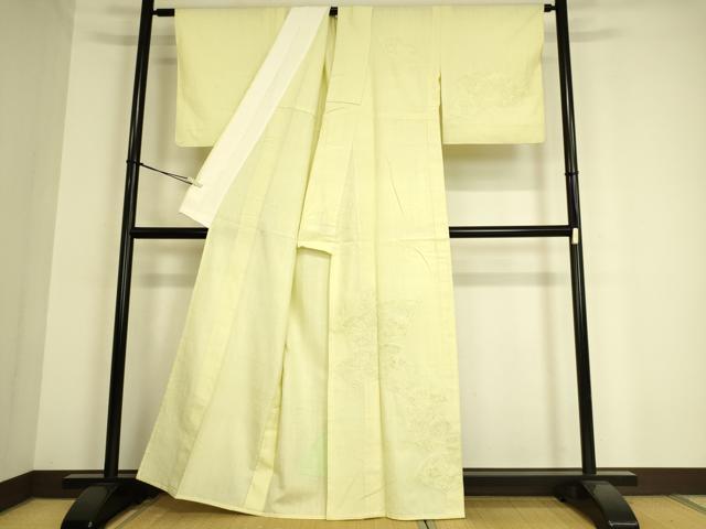 平和屋着物▽中国三大刺繍 スワトウ刺繍 汕頭刺繍 総刺繍 訪問着 単衣 紬地 地紙鳳凰花文 女郎花色 正絹 逸品 DAAS0928az