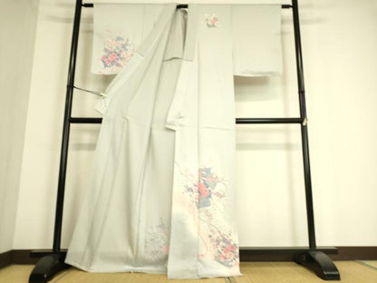 平和屋着物▽訪問着 単衣 色紙花鳥文 正絹 逸品 DAAS0941az