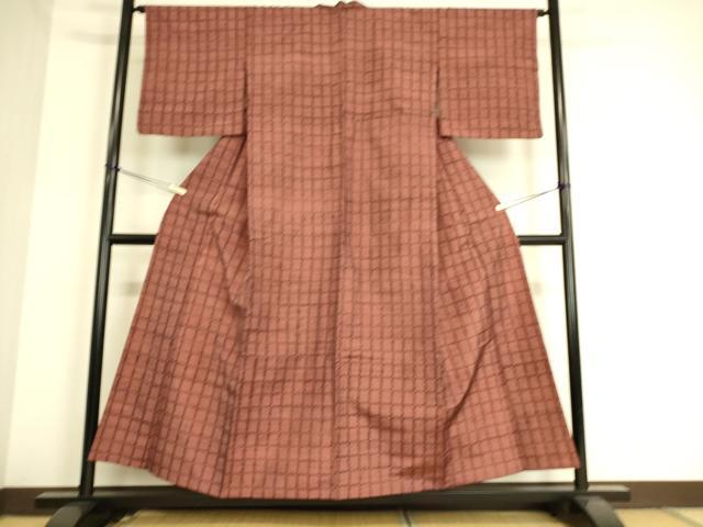 平和屋着物▽上質な紬 単衣 格子 正絹 逸品 DAAS0939az