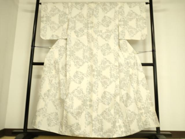平和屋着物▽本場大島紬 白大島 9マルキ 単衣 草花文 正絹 逸品 DAAS0935az