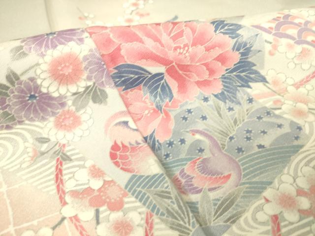 平和屋着物▽訪問着 単衣 色紙花鳥文 正絹 逸品 DAAS0941az