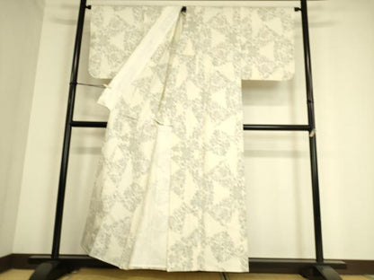 平和屋着物▽本場大島紬 白大島 9マルキ 単衣 草花文 正絹 逸品 DAAS0935az
