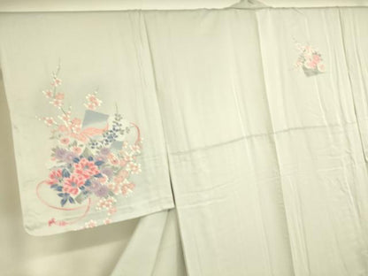 平和屋着物▽訪問着 単衣 色紙花鳥文 正絹 逸品 DAAS0941az