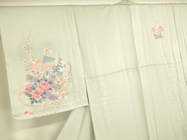 平和屋着物▽訪問着 単衣 色紙花鳥文 正絹 逸品 DAAS0941az