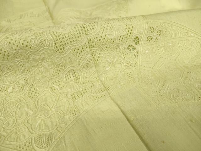 平和屋着物▽中国三大刺繍 スワトウ刺繍 汕頭刺繍 総刺繍 訪問着 単衣 紬地 地紙鳳凰花文 女郎花色 正絹 逸品 DAAS0928az