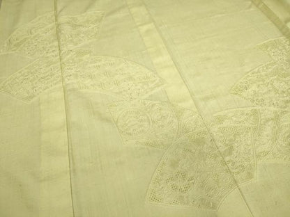 平和屋着物▽中国三大刺繍 スワトウ刺繍 汕頭刺繍 総刺繍 訪問着 単衣 紬地 地紙鳳凰花文 女郎花色 正絹 逸品 DAAS0928az