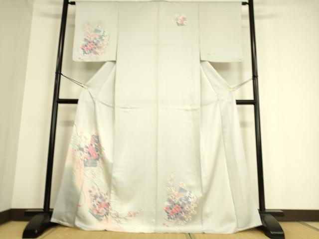 平和屋着物▽訪問着 単衣 色紙花鳥文 正絹 逸品 DAAS0941az