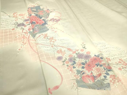 平和屋着物▽訪問着 単衣 色紙花鳥文 正絹 逸品 DAAS0941az