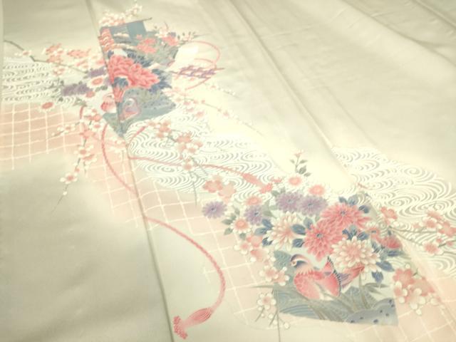 平和屋着物▽訪問着 単衣 色紙花鳥文 正絹 逸品 DAAS0941az